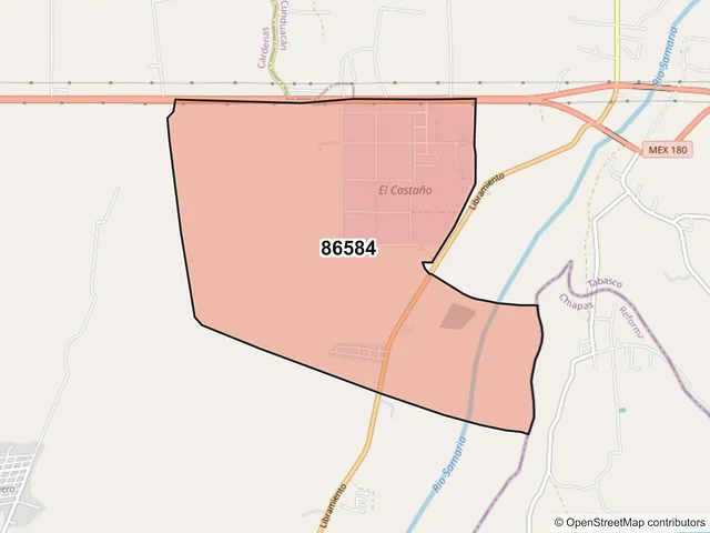 Mapa del código postal 86584, Cárdenas, Tabasco