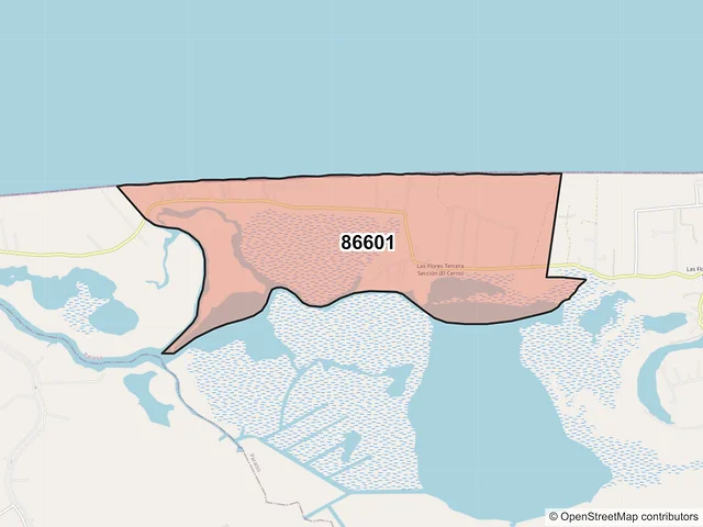 Mapa del código postal 86601, Paraíso, Tabasco