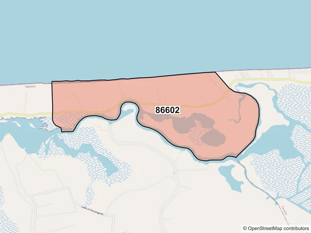 Mapa del código postal 86602, Paraíso, Tabasco