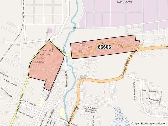 Mapa del código postal 86606, Paraíso, Tabasco