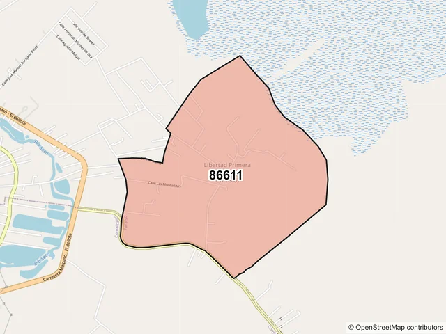 Mapa del código postal 86611, Paraíso, Tabasco