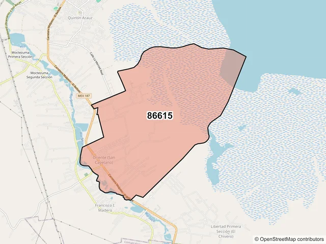 Mapa del código postal 86615, Paraíso, Tabasco