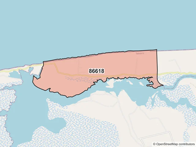 Mapa del código postal 86618, Paraíso, Tabasco