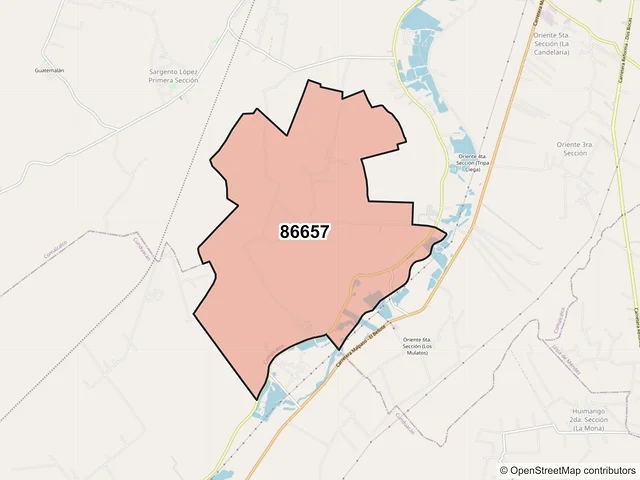 Mapa del código postal 86657, Comalcalco, Tabasco