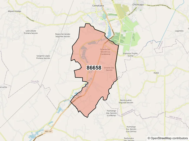 Mapa del código postal 86658, Comalcalco, Tabasco