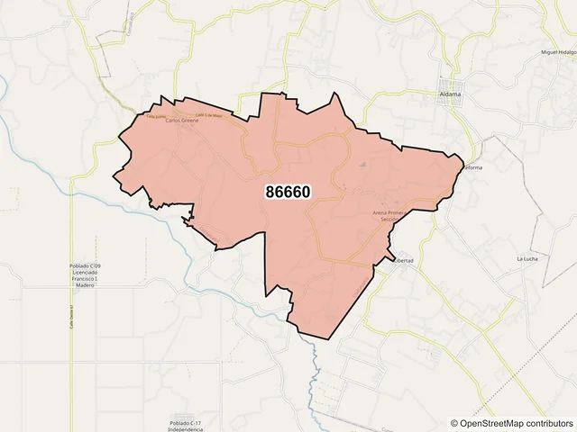 Mapa del código postal 86660, Comalcalco, Tabasco
