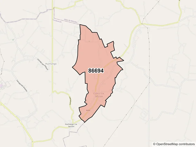 Mapa del código postal 86694, Cunduacán, Tabasco