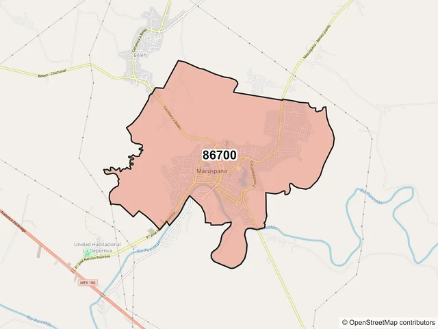 Mapa del código postal 86700, Macuspana, Tabasco