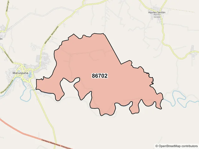 Mapa del código postal 86702, Macuspana, Tabasco