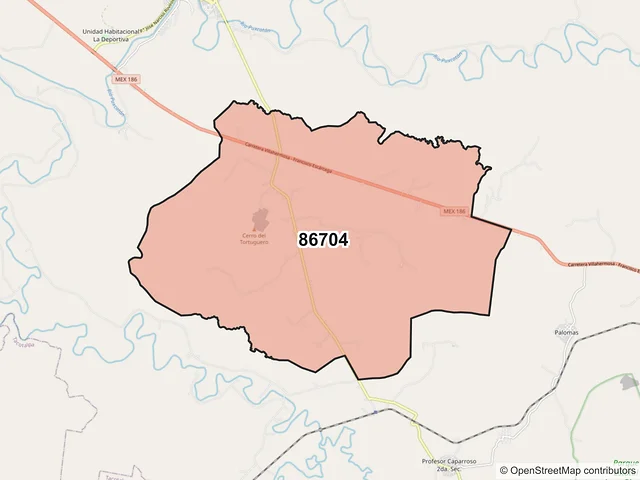 Mapa del código postal 86704, Macuspana, Tabasco