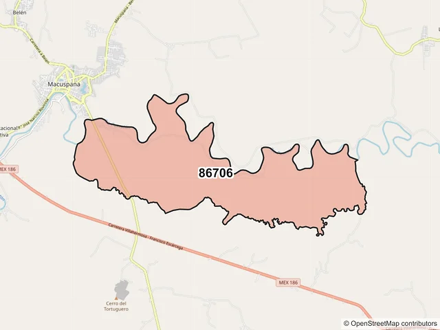 Mapa del código postal 86706, Macuspana, Tabasco