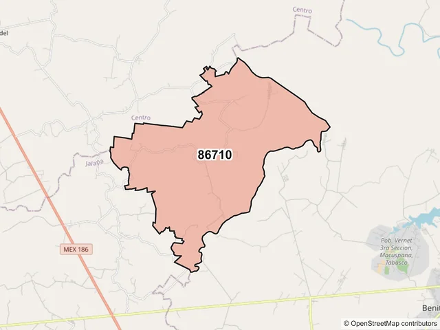 Mapa del código postal 86710, Macuspana, Tabasco