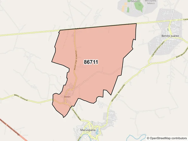 Mapa del código postal 86711, Macuspana, Tabasco