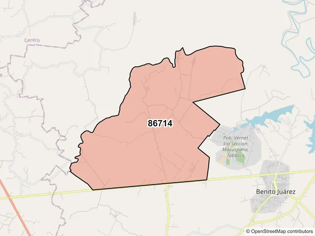 Mapa del código postal 86714, Macuspana, Tabasco
