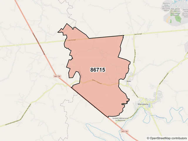 Mapa del código postal 86715, Macuspana, Tabasco