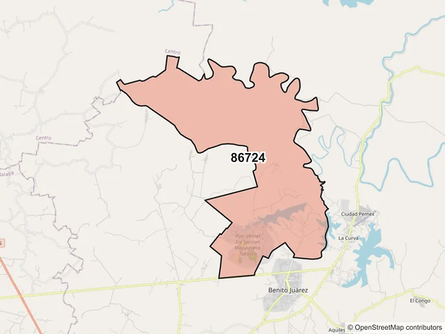 Mapa del código postal 86724, Macuspana, Tabasco