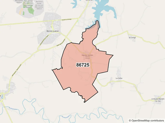 Mapa del código postal 86725, Macuspana, Tabasco