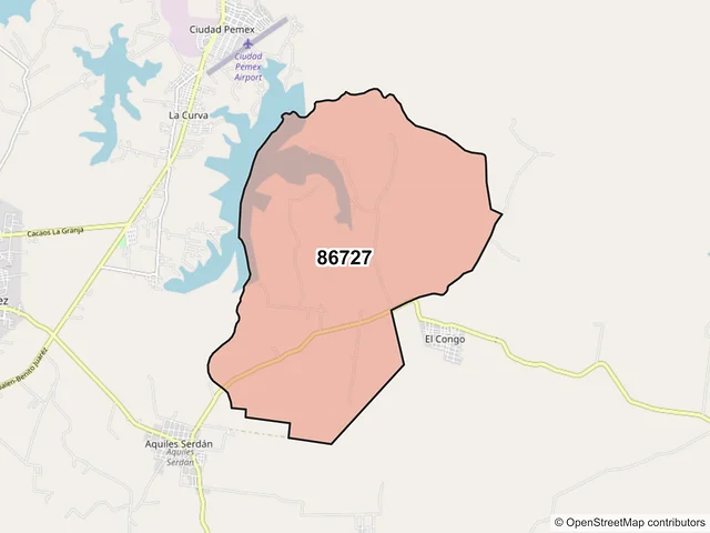 Mapa del código postal 86727, Macuspana, Tabasco