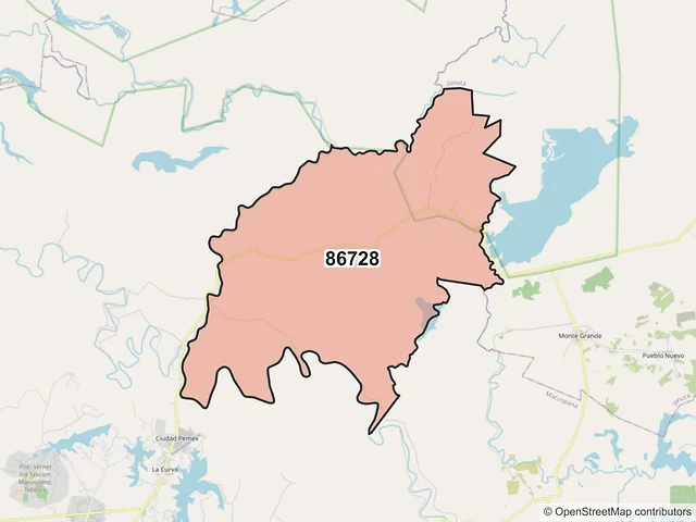Mapa del código postal 86728, Macuspana, Tabasco