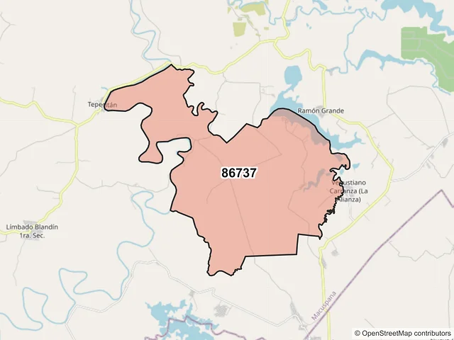 Mapa del código postal 86737, Macuspana, Tabasco