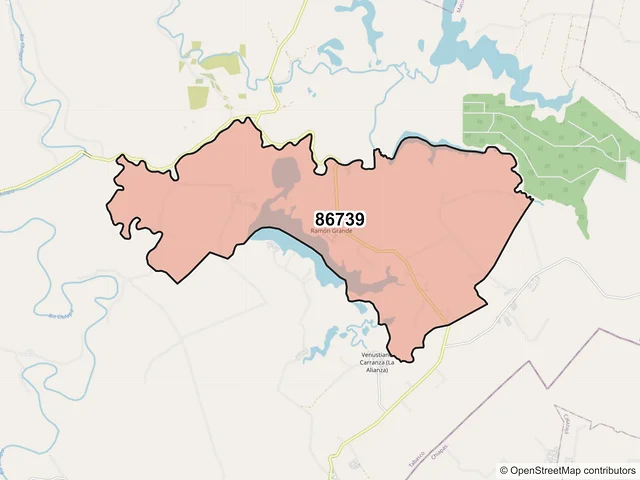 Mapa del código postal 86739, Macuspana, Tabasco