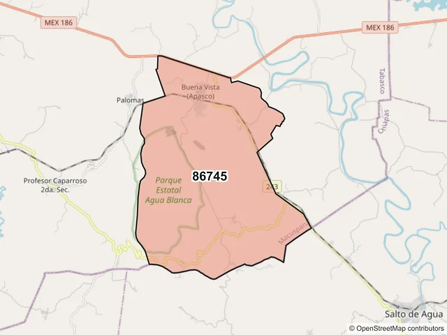 Mapa del código postal 86745, Macuspana, Tabasco