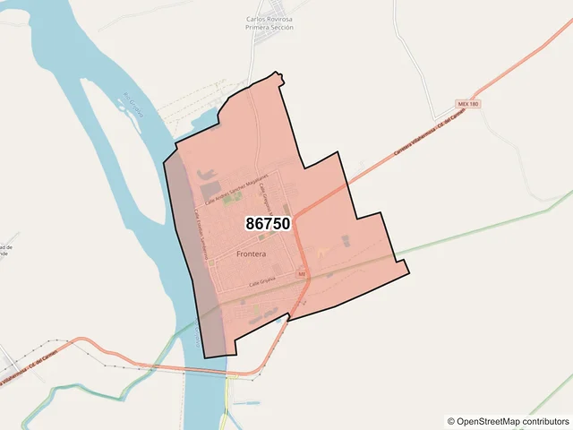 Mapa del código postal 86750, Centla, Tabasco