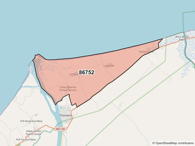 Mapa del código postal 86752, Centla, Tabasco