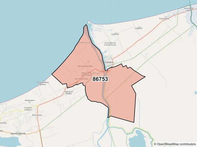 Mapa del código postal 86753, Centla, Tabasco