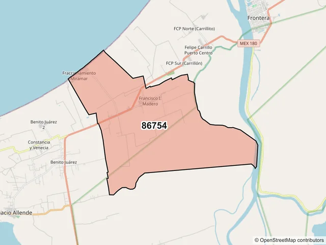 Mapa del código postal 86754, Centla, Tabasco