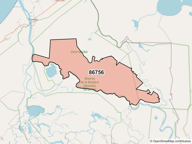Mapa del código postal 86756, Centla, Tabasco