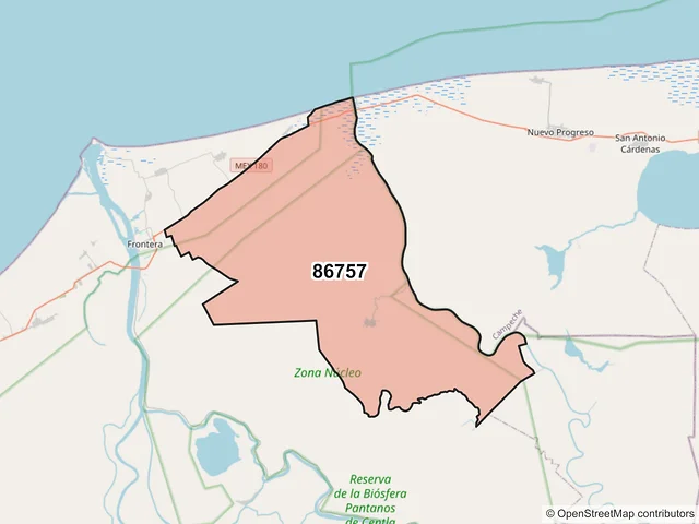 Mapa del código postal 86757, Centla, Tabasco