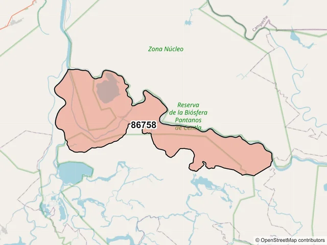 Mapa del código postal 86758, Centla, Tabasco