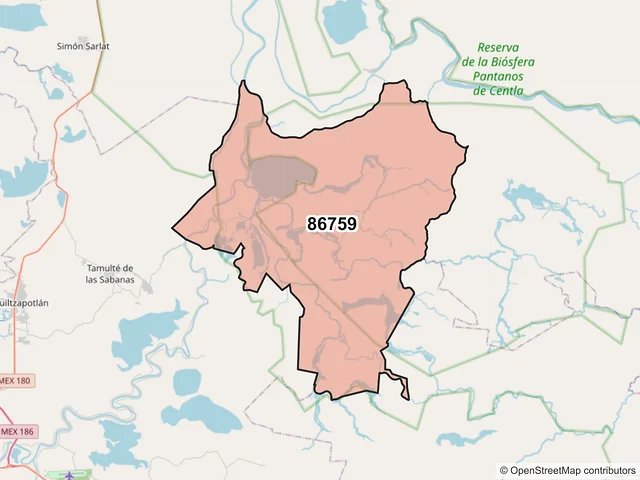 Mapa del código postal 86759, Centla, Tabasco