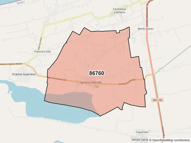 Mapa del código postal 86760, Centla, Tabasco