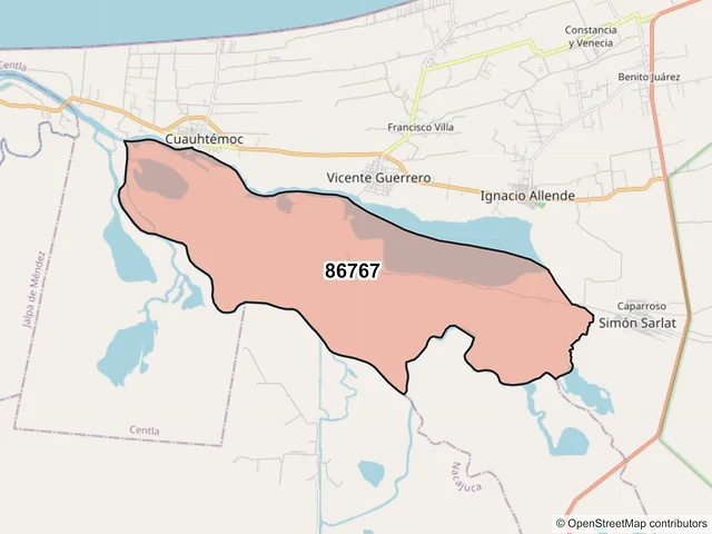 Mapa del código postal 86767, Centla, Tabasco