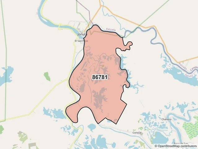 Mapa del código postal 86781, Jonuta, Tabasco