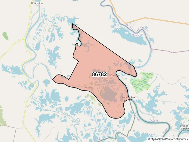 Mapa del código postal 86782, Jonuta, Tabasco