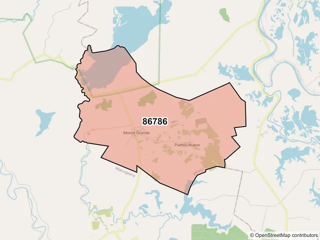 Mapa del código postal 86786, Jonuta, Tabasco