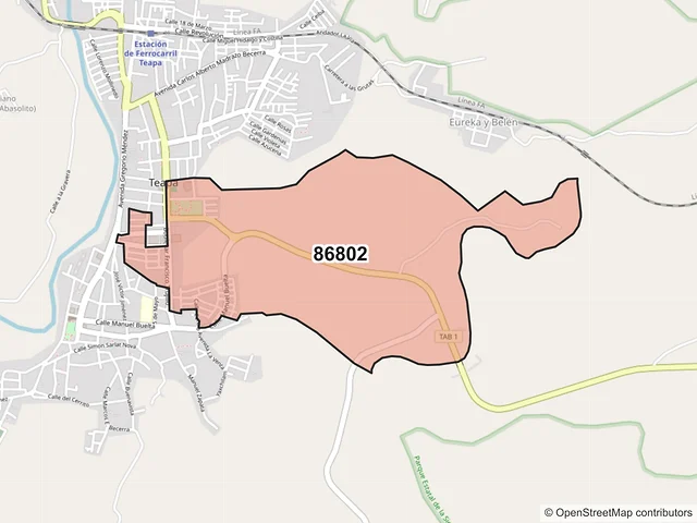 Mapa del código postal 86802, Teapa, Tabasco