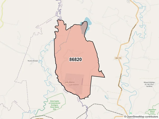 Mapa del código postal 86820, Teapa, Tabasco