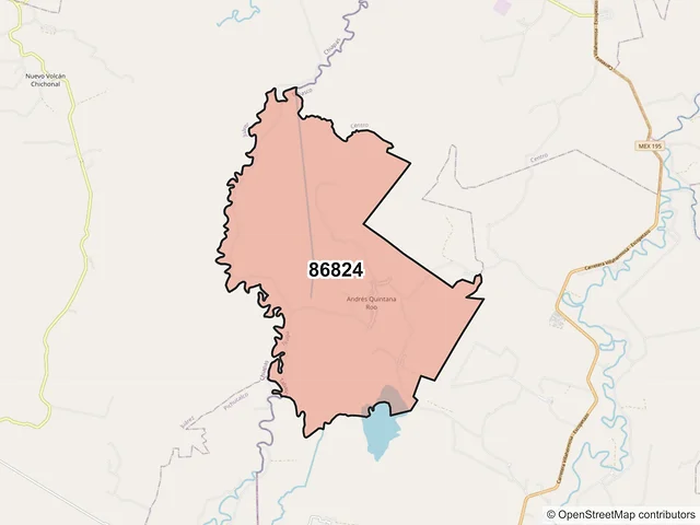 Mapa del código postal 86824, Teapa, Tabasco
