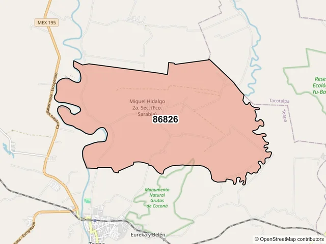Mapa del código postal 86826, Teapa, Tabasco