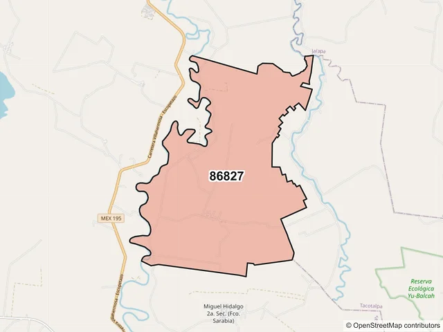 Mapa del código postal 86827, Teapa, Tabasco