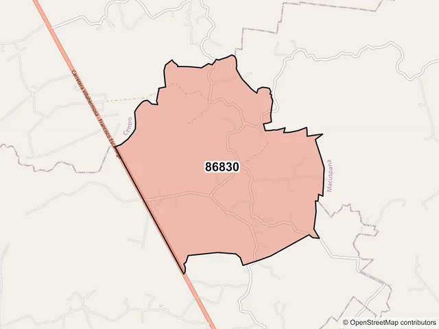 Mapa del código postal 86830, Jalapa, Tabasco
