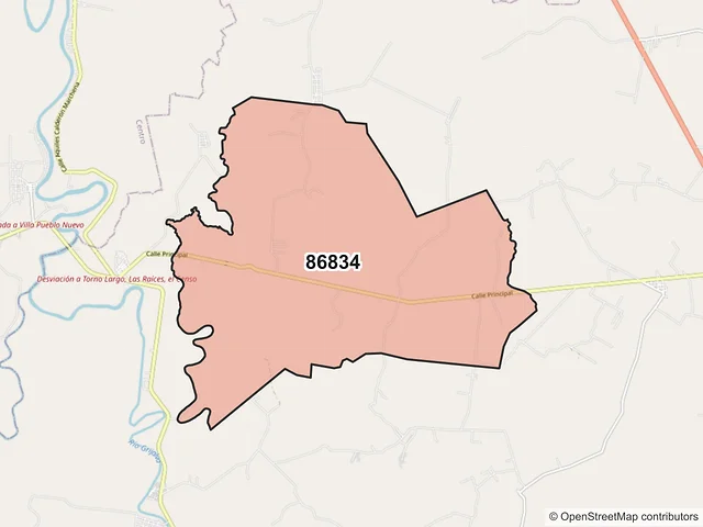 Mapa del código postal 86834, Jalapa, Tabasco