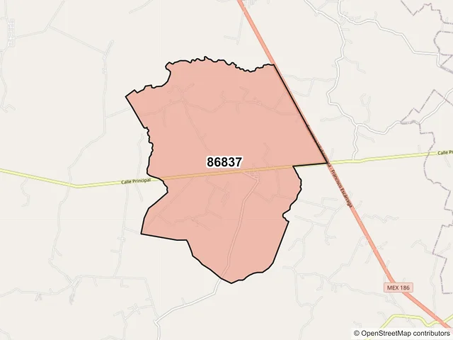Mapa del código postal 86837, Jalapa, Tabasco
