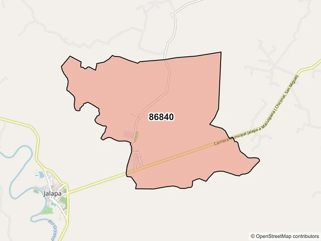 Mapa del código postal 86840, Jalapa, Tabasco
