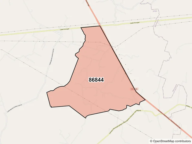 Mapa del código postal 86844, Jalapa, Tabasco
