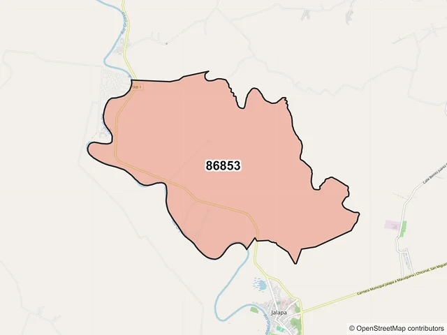Mapa del código postal 86853, Jalapa, Tabasco
